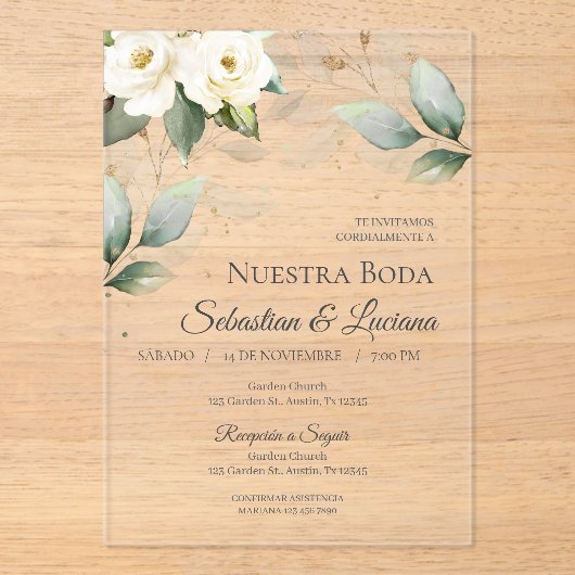 Invitations En Acrylique Mariage Eucalyptus vert (Recto)