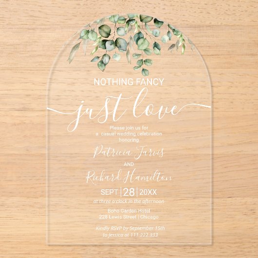 Invitations En Acrylique Mariage Eucalyptus vert (Recto)