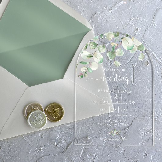 Invitations En Acrylique Mariage Eucalyptus vert