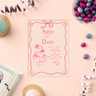 Invitations En Acrylique Mariage Fantaisiste Rétro au Style Doodle