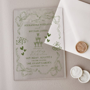 Invitations En Acrylique Mariage Fantaisiste Rétro Doodle Art
