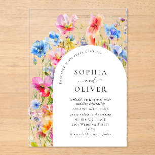 Invitations En Acrylique Mariage Festive Bright Watercolor Fleurs sauvages