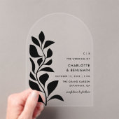 Invitations En Acrylique Mariage Feuille de la Botanique Noire moderne (In situ (ordinateur de poche))
