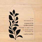Invitations En Acrylique Mariage Feuille de la Botanique Noire moderne (Recto)