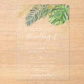 Invitations En Acrylique Mariage Feuille de palme sauvage tropicale (Recto)