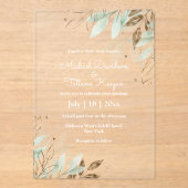 Invitations En Acrylique mariage feuille d'or vert botanique (Recto)