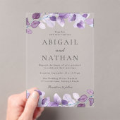 Invitations En Acrylique Mariage Feuille moderne Lavender violet (In situ (ordinateur de poche))