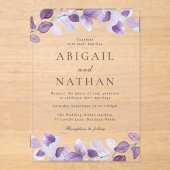 Invitations En Acrylique Mariage Feuille moderne Lavender violet (Recto)