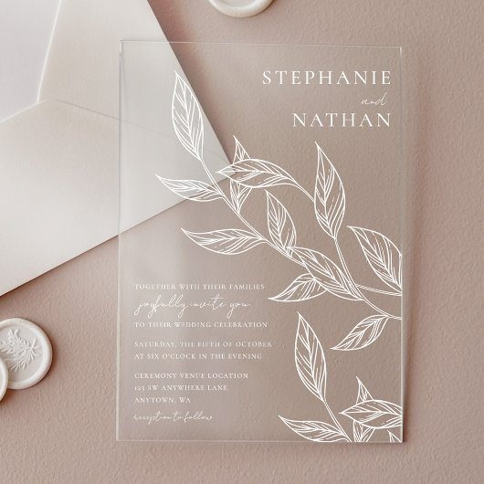 Invitations En Acrylique Mariage Feuille simple