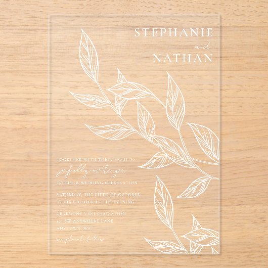 Invitations En Acrylique Mariage Feuille simple (Recto)