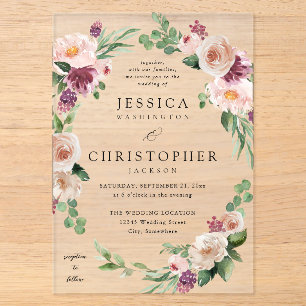 Invitations En Acrylique Mariage Fleur 2 Champagne & Rose
