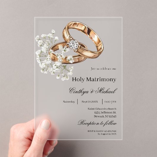 Invitations En Acrylique Mariage Fleur Blanche avec bague (In situ (ordinateur de poche))