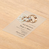 Invitations En Acrylique Mariage Fleur Blanche avec bague (Poser)