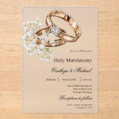 Invitations En Acrylique Mariage Fleur Blanche avec bague (Recto)