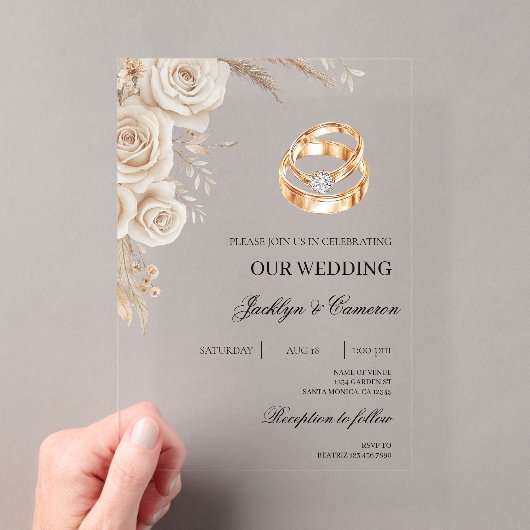 Invitations En Acrylique Mariage Fleur Blanche avec bague (In situ (ordinateur de poche))