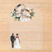 Invitations En Acrylique Mariage Fleur Blanche avec bague (Recto)