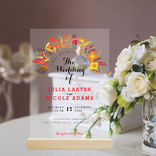 Invitations En Acrylique Mariage Fleur de Boho Orange Violet Feuillage