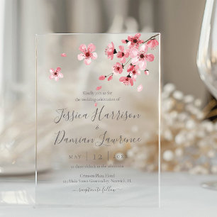 Invitations En Acrylique Mariage Fleur de Cerisier Rose Aquarelle