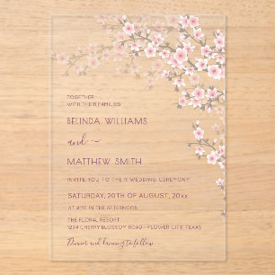 Invitations En Acrylique Mariage Fleur de Cerisier Rose Tendré