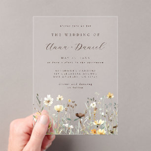Invitations En Acrylique Mariage Fleur de Champ à l'aquarelle rustique