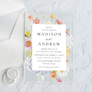 Invitations En Acrylique Mariage Fleur de Champ aux Aquarelles Colorées