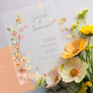 Invitations En Acrylique Mariage Fleur de Champ Ensoleillé Transparent ID10