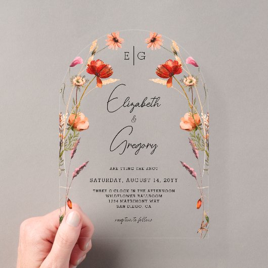 Invitations En Acrylique Mariage Fleur de Peach Monogram (In situ (ordinateur de poche))