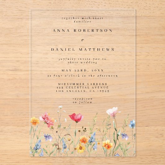 Invitations En Acrylique Mariage Fleur sauvage aquarelle (Recto)