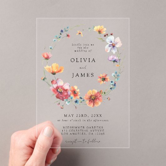 Invitations En Acrylique Mariage Fleur sauvage aquarelle (In situ (ordinateur de poche))