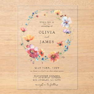 Invitations En Acrylique Mariage Fleur sauvage aquarelle