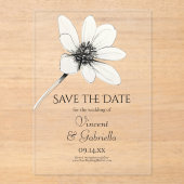 Invitations En Acrylique Mariage Fleur sauvage blanc Enregistrer la date (Recto)