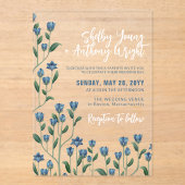Invitations En Acrylique Mariage Fleur sauvage Bleu délicat (Recto)