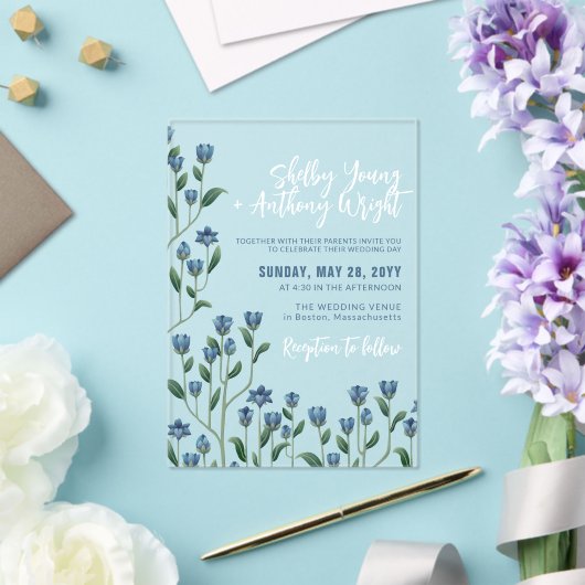 Invitations En Acrylique Mariage Fleur sauvage Bleu délicat (Insitu (Mariage))