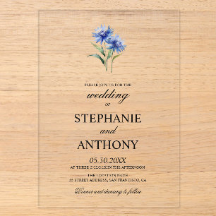 Invitations En Acrylique Mariage Fleur Sauvage Bleuet Aquarelle Violette