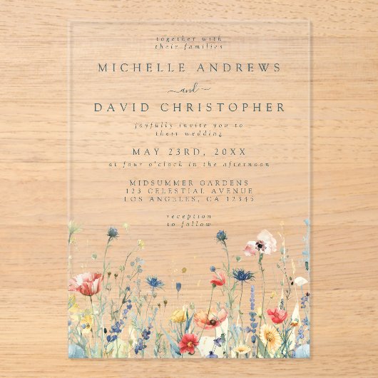 Invitations En Acrylique Mariage Fleur sauvage coloré (Recto)