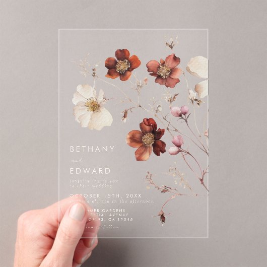 Invitations En Acrylique Mariage Fleur sauvage d'automne (In situ (ordinateur de poche))