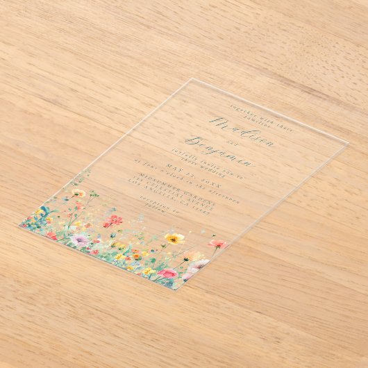 Invitations En Acrylique Mariage Fleur sauvage de printemps Whimsical (Poser)