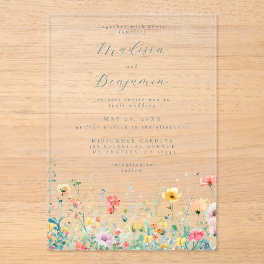 Invitations En Acrylique Mariage Fleur sauvage de printemps Whimsical (Recto)