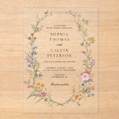 Invitations En Acrylique Mariage fleur sauvage Elégant Vintage (Recto)