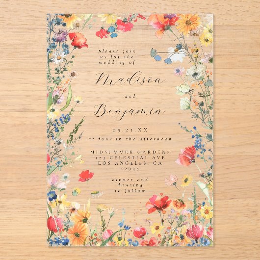 Invitations En Acrylique Mariage Fleur sauvage en gras (Recto)