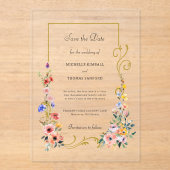Invitations En Acrylique Mariage fleur sauvage Enregistrer la date (Recto)