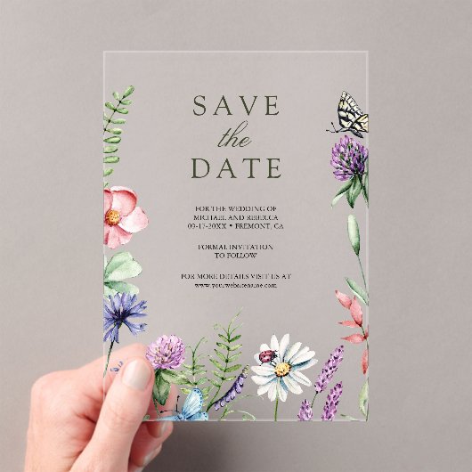 Invitations En Acrylique Mariage fleur sauvage Enregistrer la date (In situ (ordinateur de poche))