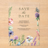Invitations En Acrylique Mariage fleur sauvage Enregistrer la date (Recto)
