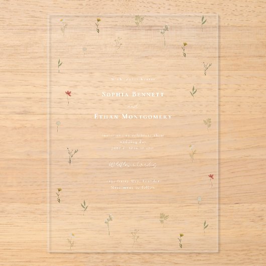 Invitations En Acrylique Mariage Fleur sauvage Leander (Recto)