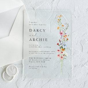 Invitations En Acrylique Mariage Fleur sauvage moderne minimaliste
