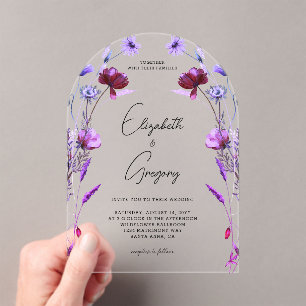 Invitations En Acrylique Mariage Fleur sauvage pourpre