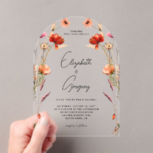 Invitations En Acrylique Mariage Fleur sauvage rouge Peach