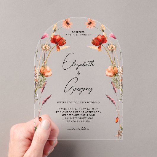 Invitations En Acrylique Mariage Fleur sauvage rouge Peach (In situ (ordinateur de poche))