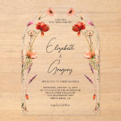Invitations En Acrylique Mariage Fleur sauvage rouge Peach (Recto)