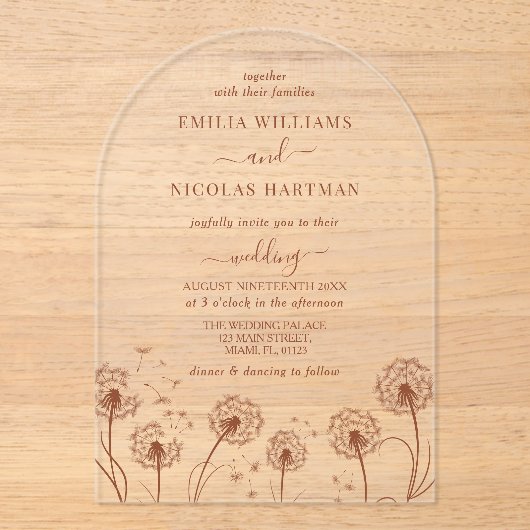 Invitations En Acrylique Mariage Fleur sauvage rustique (Recto)